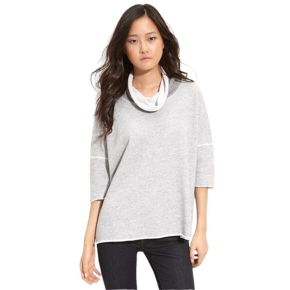 James Perse Melange Funnel Neck Sweater Oversized Short Sleeves Grey/White 2 (M) - Picture 1 of 10